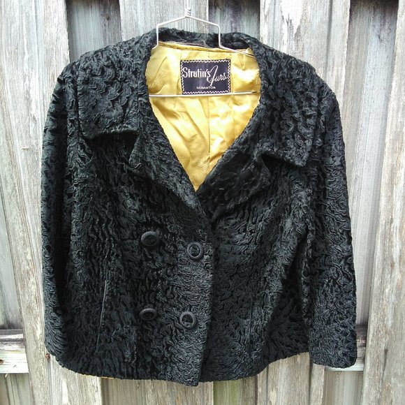 Vintage black persian lamb cropped cocktail jacket 3/4 sleeves - Picture 1 of 11